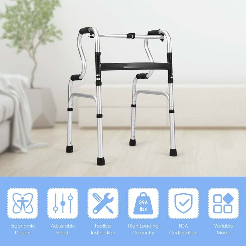 3-in-1 Stand-Assist Folding Walker, 400lbs Heavy Duty Walking Mobility Aid, Height Adjustable Narrow Drive Walker