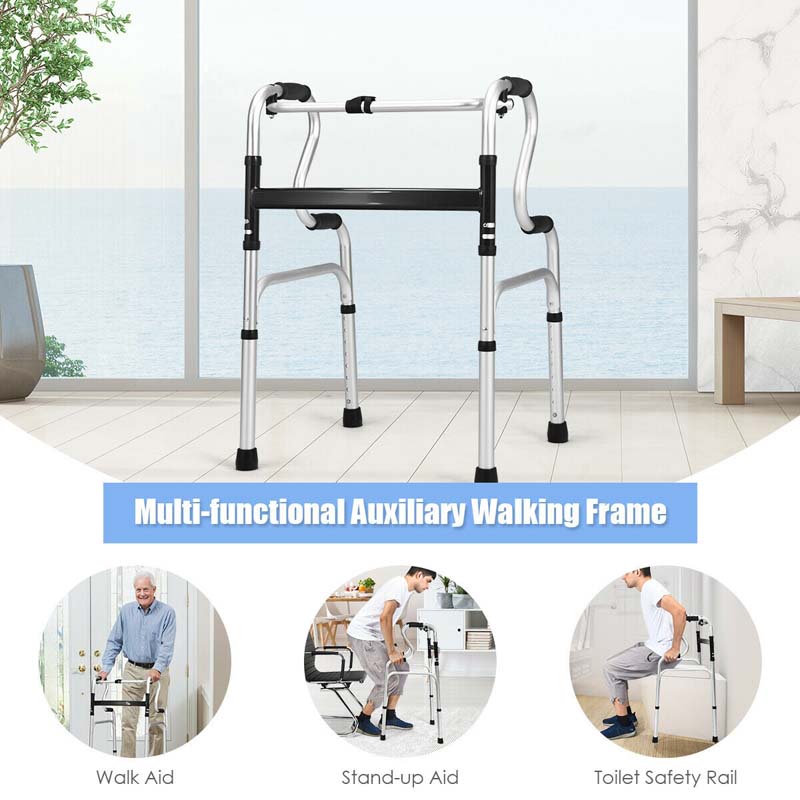 3-in-1 Stand-Assist Folding Walker, 400lbs Heavy Duty Walking Mobility Aid, Height Adjustable Narrow Drive Walker