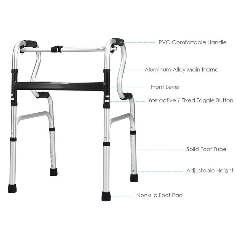 3-in-1 Stand-Assist Folding Walker, 400lbs Heavy Duty Walking Mobility Aid, Height Adjustable Narrow Drive Walker