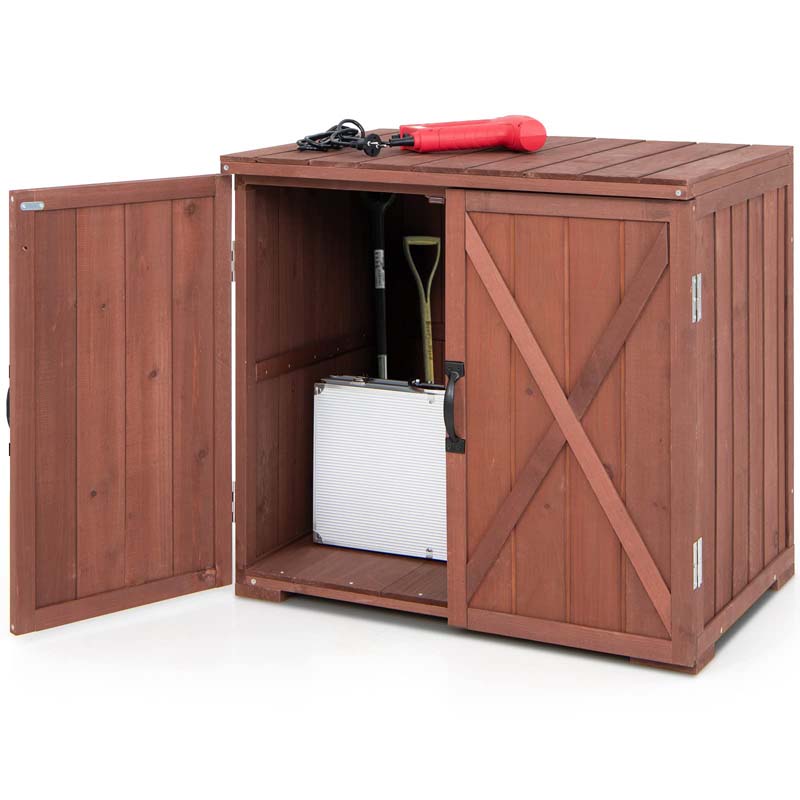 Wooden Garden Storage Cabinet Outdoor Tool Shed for Patio Backyard with Doors, 30" x 22" x 28.5"