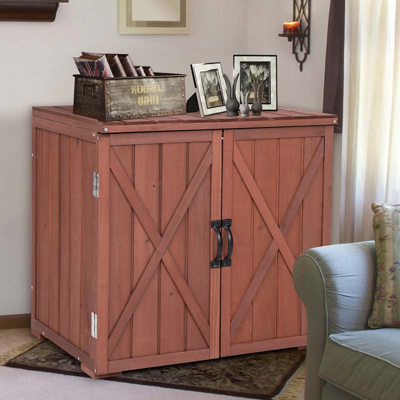 Wooden Garden Storage Cabinet Outdoor Tool Shed for Patio Backyard with Doors, 30" x 22" x 28.5"