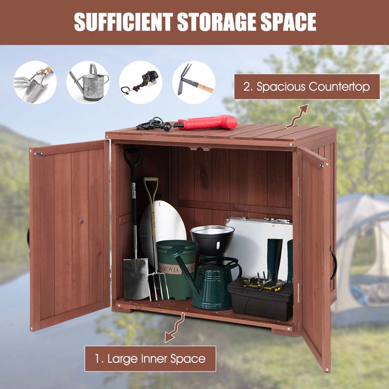 Wooden Garden Storage Cabinet Outdoor Tool Shed for Patio Backyard with Doors, 30" x 22" x 28.5"