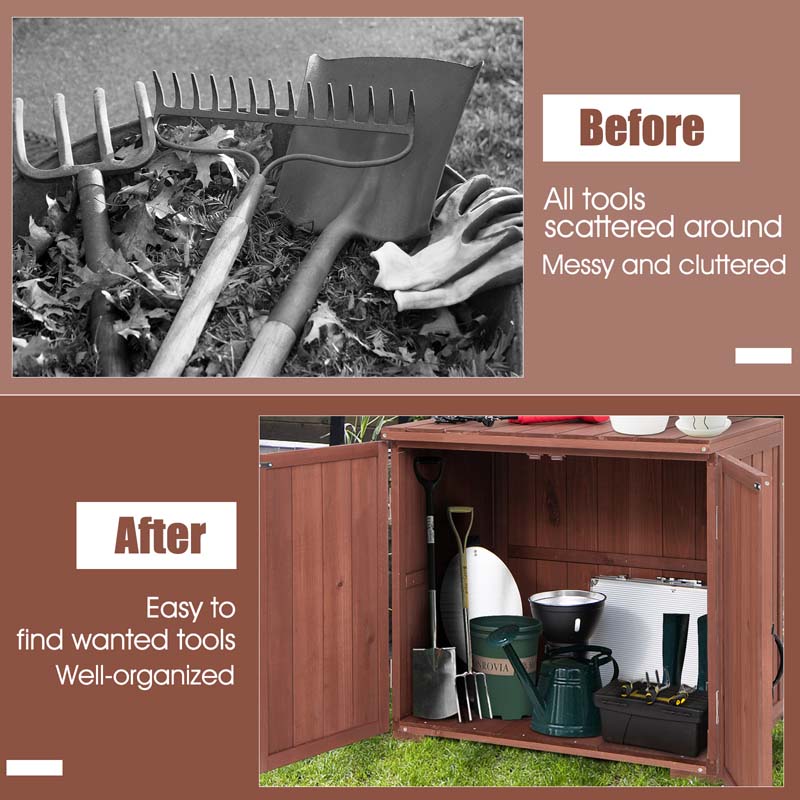 Wooden Garden Storage Cabinet Outdoor Tool Shed for Patio Backyard with Doors, 30" x 22" x 28.5"