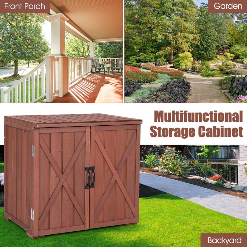 Wooden Garden Storage Cabinet Outdoor Tool Shed for Patio Backyard with Doors, 30" x 22" x 28.5"