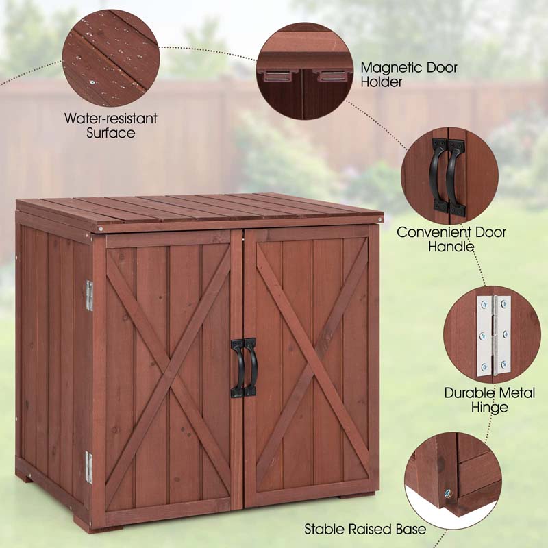 Wooden Garden Storage Cabinet Outdoor Tool Shed for Patio Backyard with Doors, 30" x 22" x 28.5"