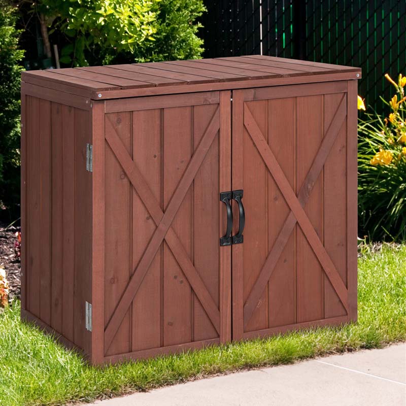 Wooden Garden Storage Cabinet Outdoor Tool Shed for Patio Backyard with Doors, 30" x 22" x 28.5"