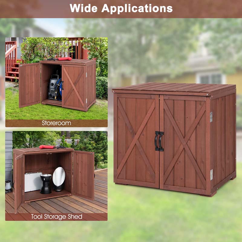 Wooden Garden Storage Cabinet Outdoor Tool Shed for Patio Backyard with Doors, 30" x 22" x 28.5"