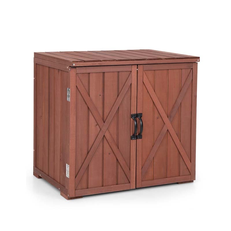 Wooden Garden Storage Cabinet Outdoor Tool Shed for Patio Backyard with Doors, 30" x 22" x 28.5"