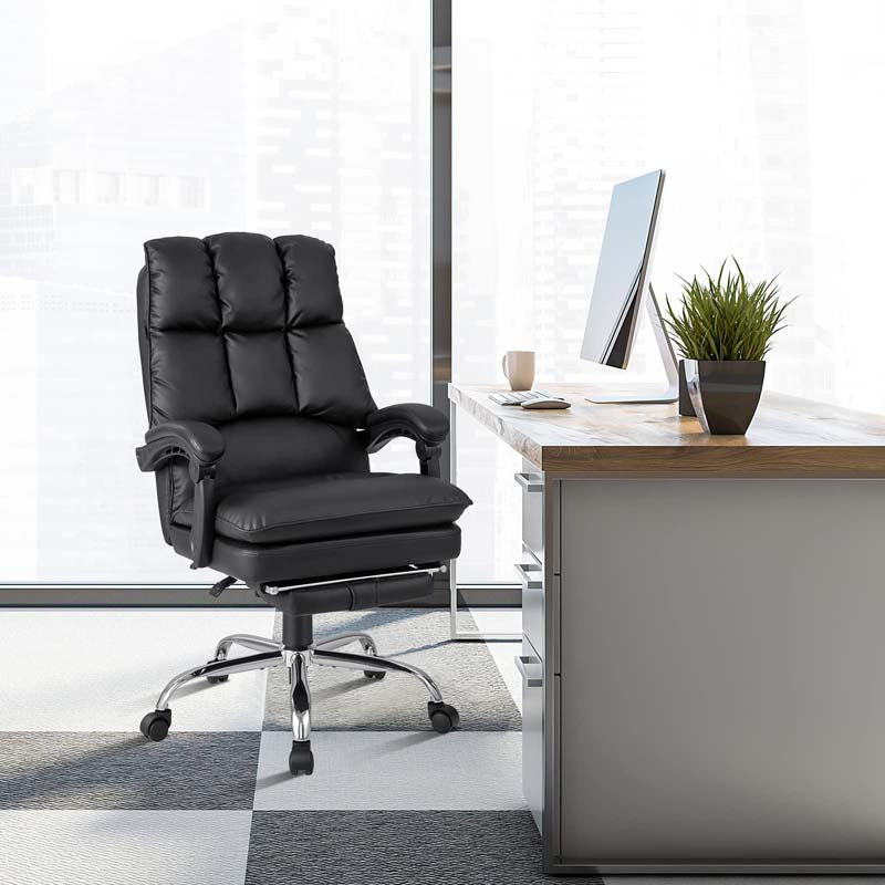 Adjustable Executive Office Reclining Chair with Retractable Footrest,  330 lbs PU Leather Swivel Computer Desk Chair for Office Home