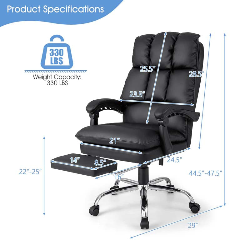 Adjustable Executive Office Reclining Chair with Retractable Footrest,  330 lbs PU Leather Swivel Computer Desk Chair for Office Home