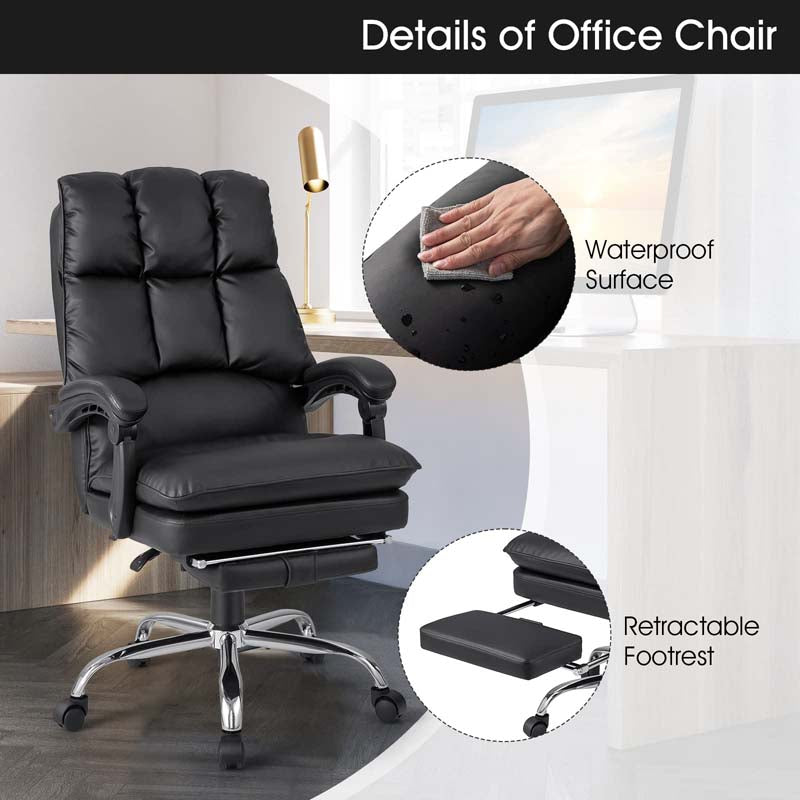 Adjustable Executive Office Reclining Chair with Retractable Footrest,  330 lbs PU Leather Swivel Computer Desk Chair for Office Home