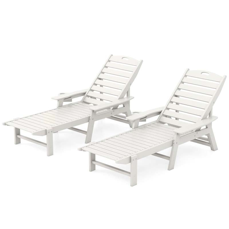 Set of 2/4 HDPE Patio Lounge Chair Outdoor, Weatherproof Oversized Chaise Lounge Chair with 4-Position Backrest, Rotatory Cup Holder