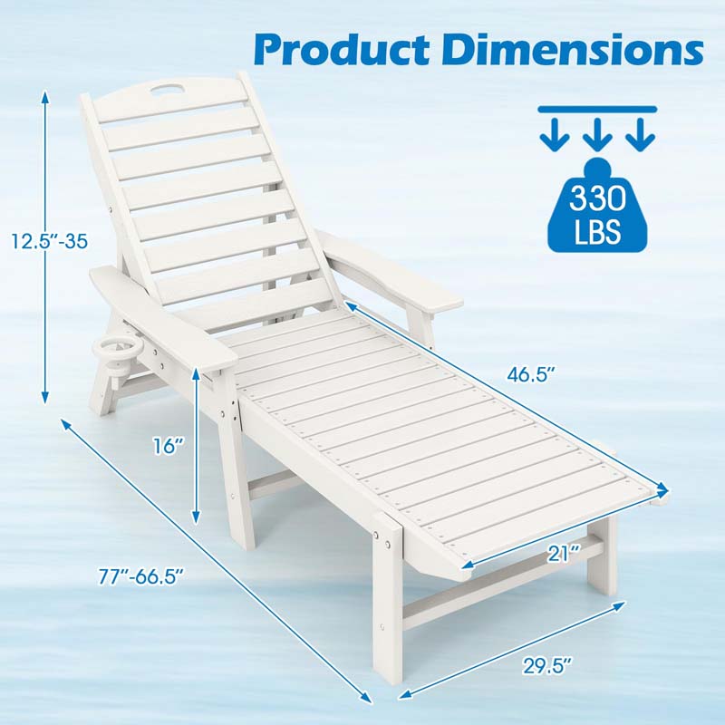 Set of 2/4 HDPE Patio Lounge Chair Outdoor, Weatherproof Oversized Chaise Lounge Chair with 4-Position Backrest, Rotatory Cup Holder