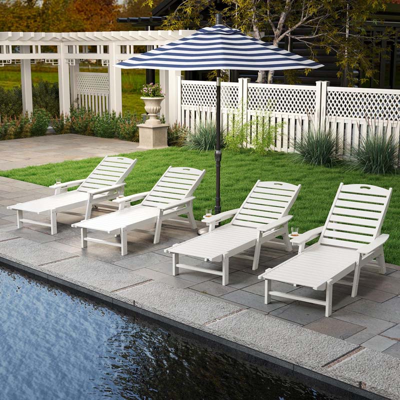 Set of 2/4 HDPE Patio Lounge Chair Outdoor, Weatherproof Oversized Chaise Lounge Chair with 4-Position Backrest, Rotatory Cup Holder