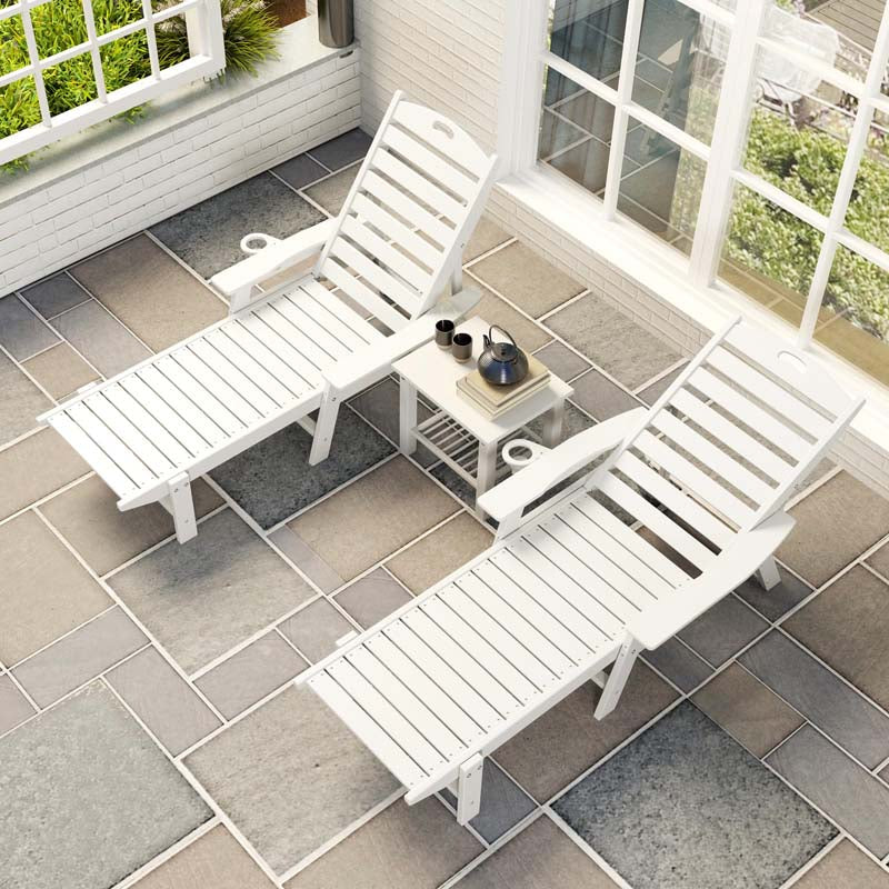 Set of 2/4 HDPE Patio Lounge Chair Outdoor, Weatherproof Oversized Chaise Lounge Chair with 4-Position Backrest, Rotatory Cup Holder