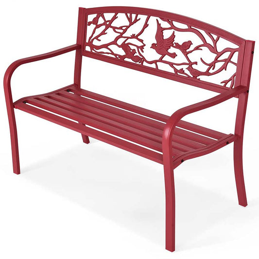 2-3 Person Heavy-Duty Metal Park Bench Outdoor Patio Chair Garden Bench with Bird & Twig Cast Iron Back Pattern