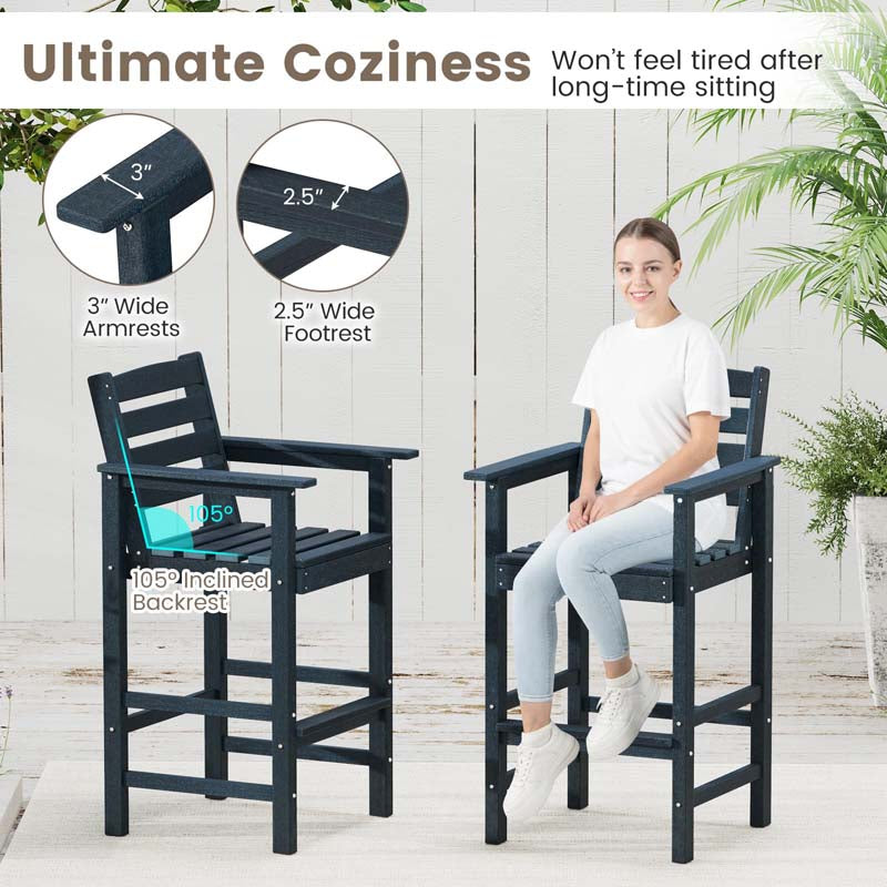 29" Patio Adirondack Bar Chairs Set of 2/4, HDPE Bar Height Chairs with Wide Armrests & Footrest, Outdoor High-Top Slatted Bar Chairs with Backrest