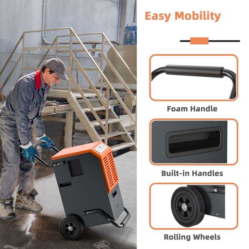 140 PPD Portable Commercial Dehumidifier with 1.45 Gallon Water Tank & 6.5 Ft Drainage Pipe