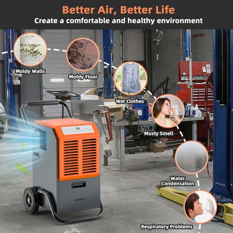 140 PPD Portable Commercial Dehumidifier with 1.45 Gallon Water Tank & 6.5 Ft Drainage Pipe