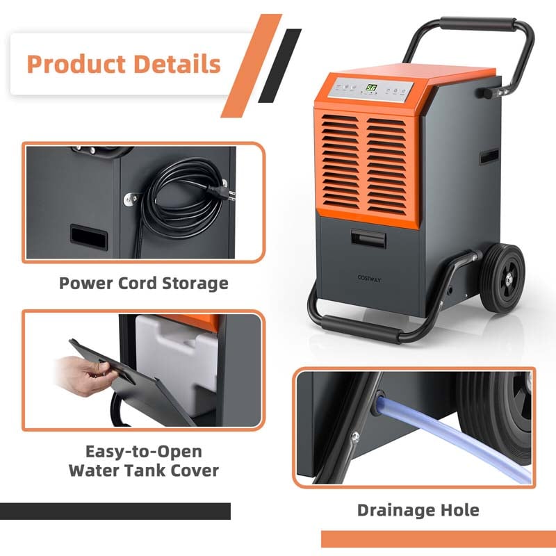 140 PPD Portable Commercial Dehumidifier with 1.45 Gallon Water Tank & 6.5 Ft Drainage Pipe
