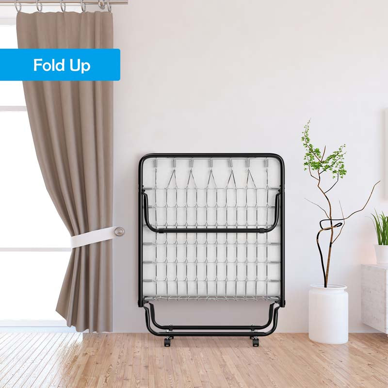 75" x 31" Rollaway Folding Bed with 4" Memory Foam Mattress, Portable Fold Up Guest Bed with Metal Frame and Wheels