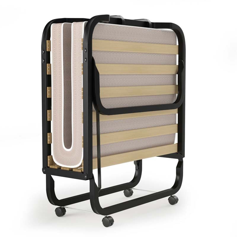 79" x 31.5" Rollaway Bed with Mattress, Portable Guest Bed Folding Sleeper Bed Cot