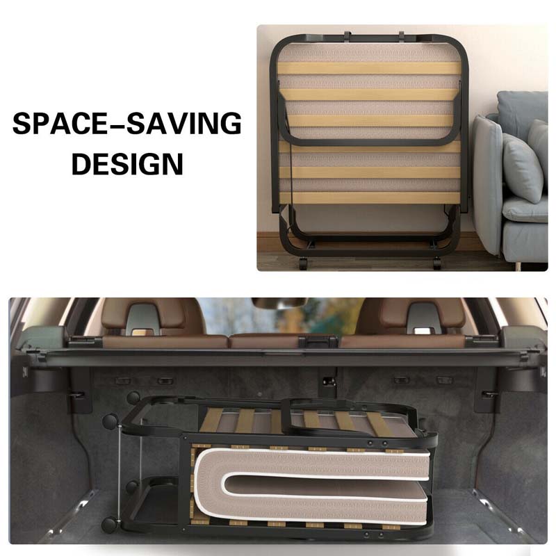 79" x 31.5" Rollaway Bed with Mattress, Portable Guest Bed Folding Sleeper Bed Cot