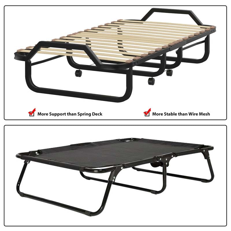 79" x 31.5" Rollaway Bed with Mattress, Portable Guest Bed Folding Sleeper Bed Cot