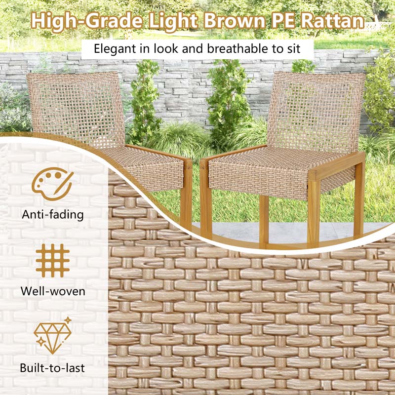 Rattan Wood Bar Stools Patio Dining Chairs with Backrest & Footrest, Indoor Outdoor Bar Height Chairs for Backyard Poolside