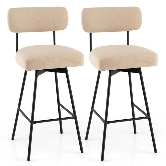 2 Pcs 360° Swivel Bar Stools 29" Upholstered Bar Height Dining Chairs with Back, Metal Legs & Footrests
