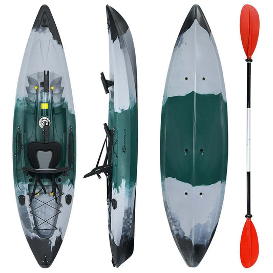 9.7 FT 1-Person Sit-on-Top Fishing Kayak with Aluminum Paddle, 4 Fishing Rod Holders, Padded Seat, Recreational Touring Kayak for Lake River Ocean