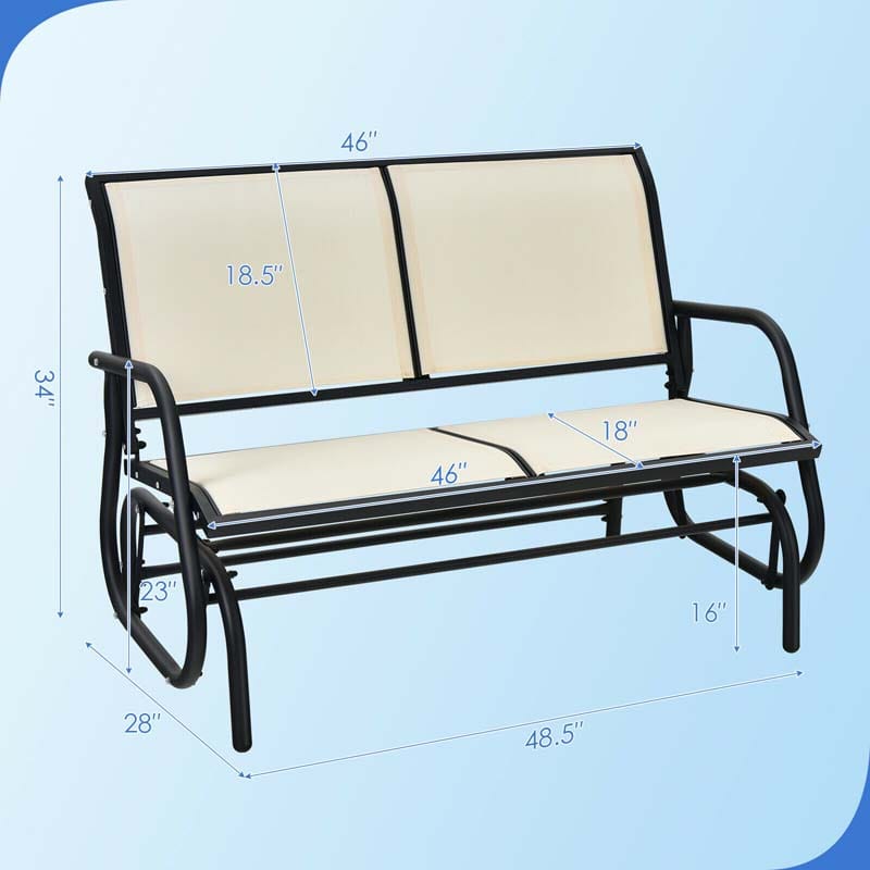 48" 2-Person Outdoor Swing Glider Bench Patio Rocking Chair Fabric Loveseat for Porch Garden