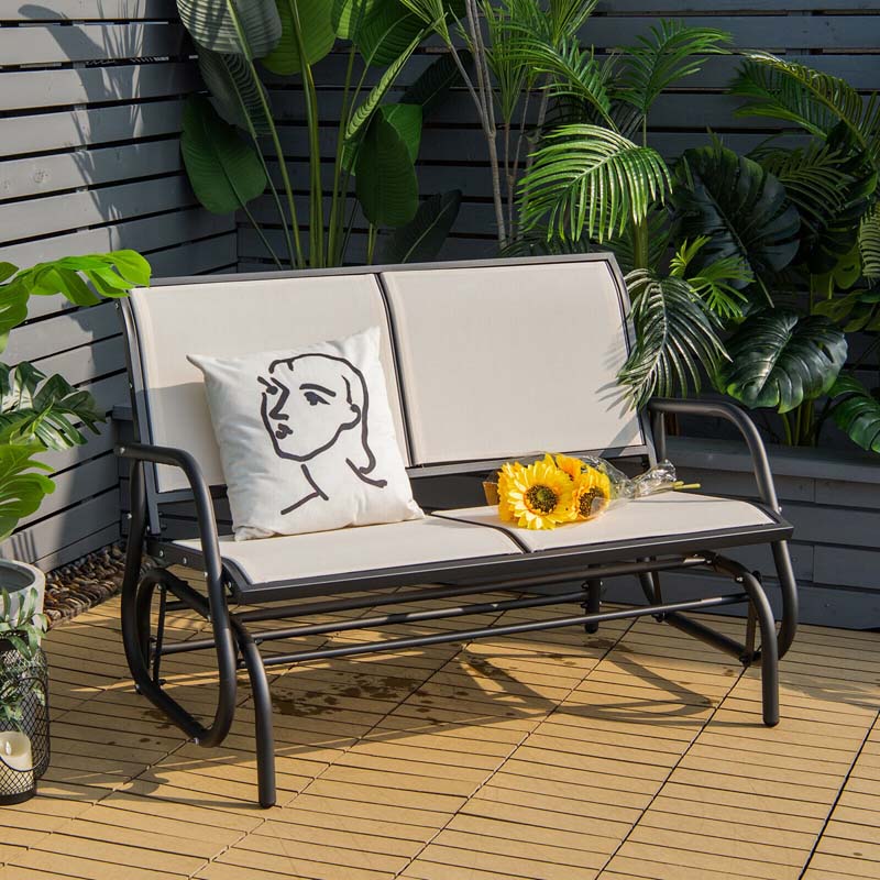 48" 2-Person Outdoor Swing Glider Bench Patio Rocking Chair Fabric Loveseat for Porch Garden