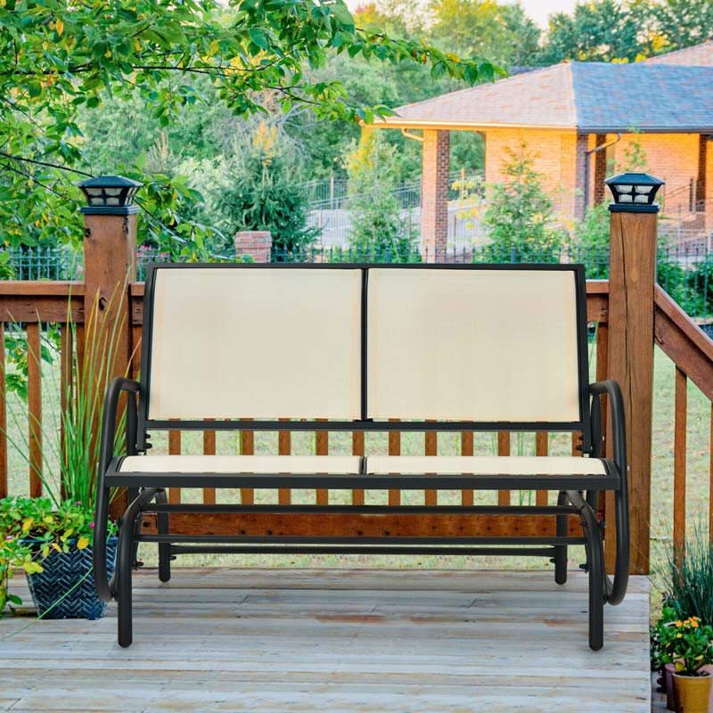 48" 2-Person Outdoor Swing Glider Bench Patio Rocking Chair Fabric Loveseat for Porch Garden