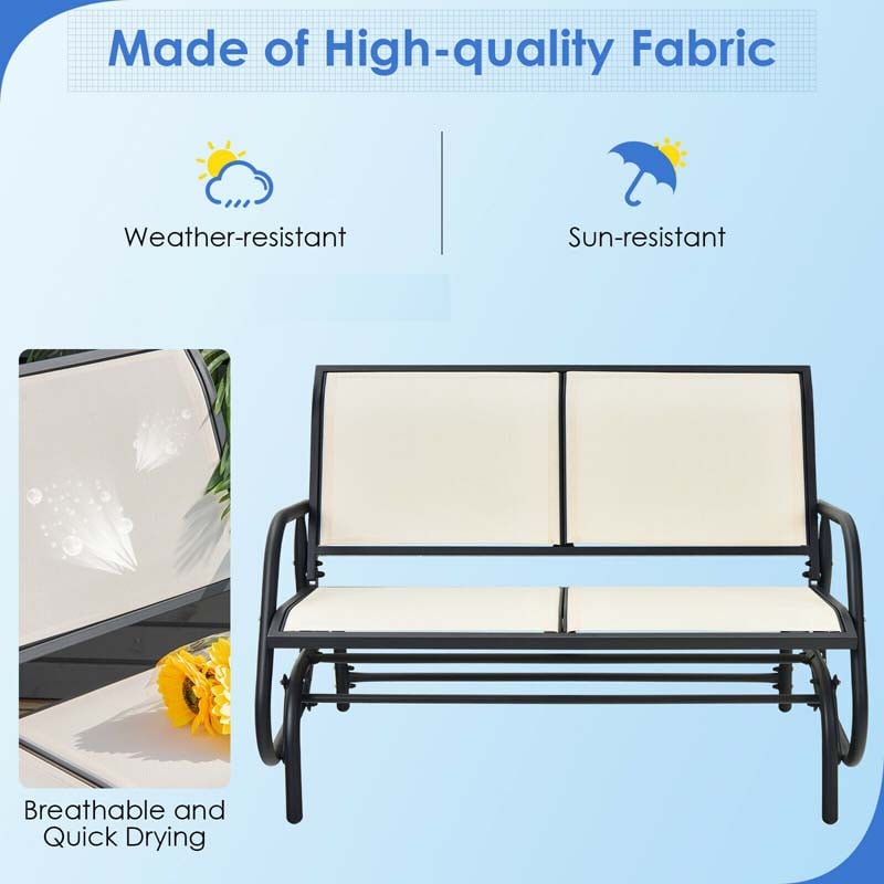48" 2-Person Outdoor Swing Glider Bench Patio Rocking Chair Fabric Loveseat for Porch Garden