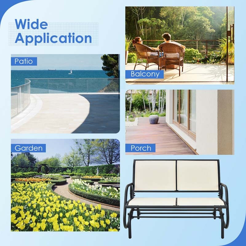 48" 2-Person Outdoor Swing Glider Bench Patio Rocking Chair Fabric Loveseat for Porch Garden