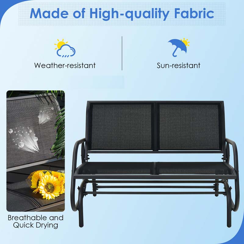 48" 2-Person Outdoor Swing Glider Bench Patio Rocking Chair Fabric Loveseat for Porch Garden