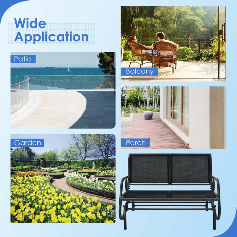 48" 2-Person Outdoor Swing Glider Bench Patio Rocking Chair Fabric Loveseat for Porch Garden
