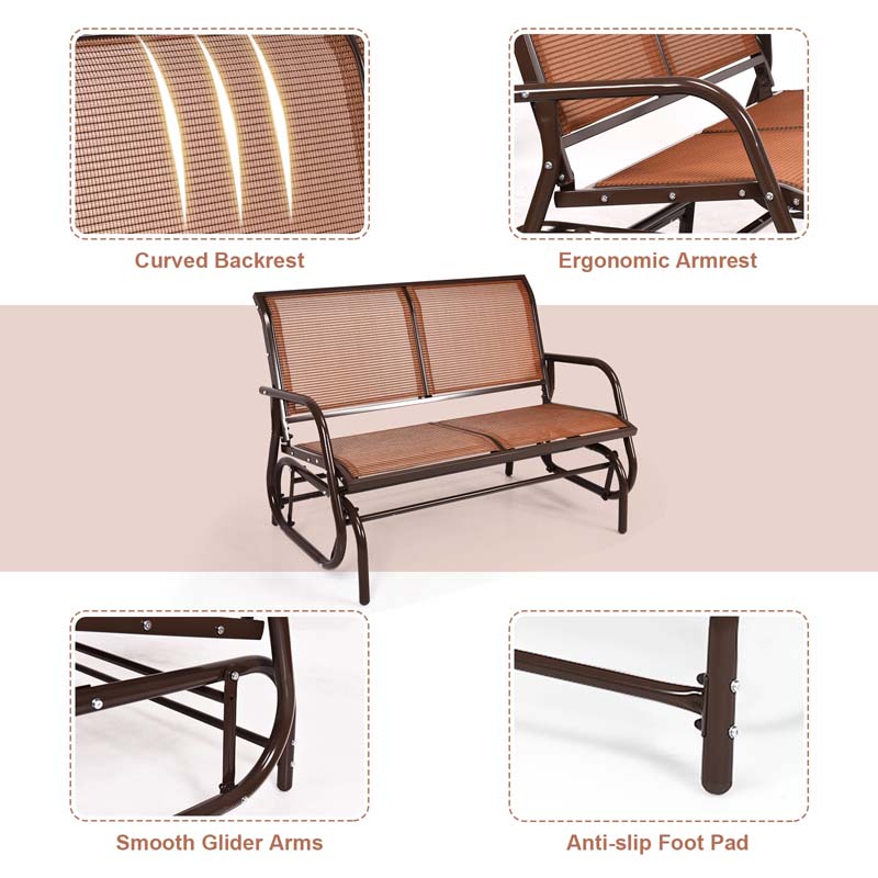48" 2-Person Outdoor Swing Glider Bench Patio Rocking Chair Fabric Loveseat for Porch Garden