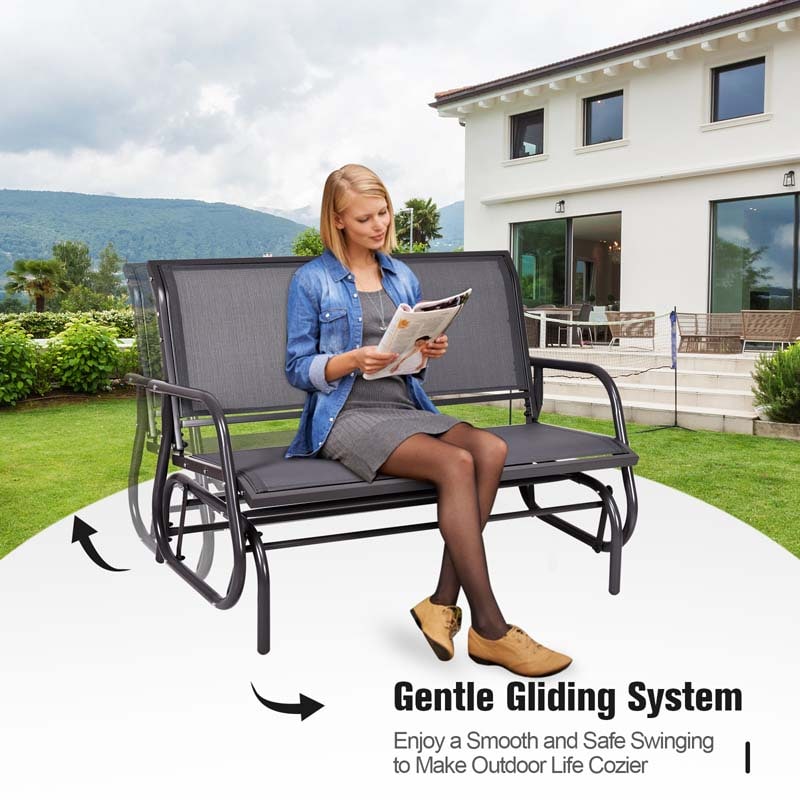 48" 2-Person Outdoor Swing Glider Bench Patio Rocking Chair Fabric Loveseat for Porch Garden