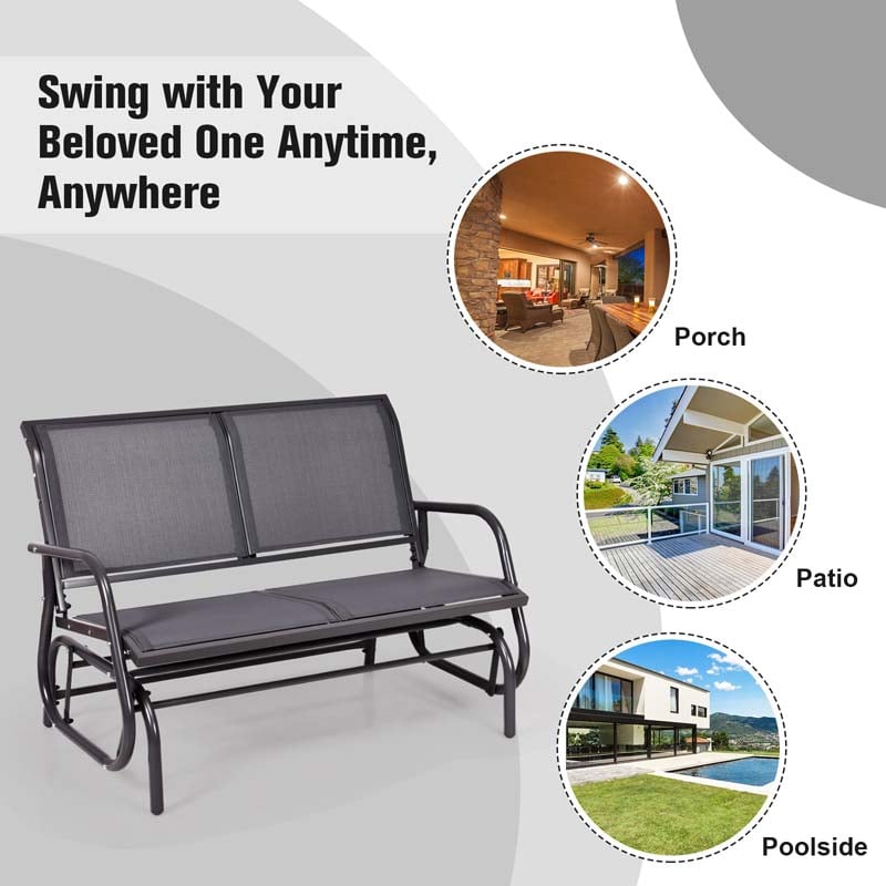 48" 2-Person Outdoor Swing Glider Bench Patio Rocking Chair Fabric Loveseat for Porch Garden
