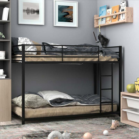 Metal Bunk Bed Twin Over Twin, Classic Bunk Bed Frame Platform with Side Ladder & Safety Guardrail