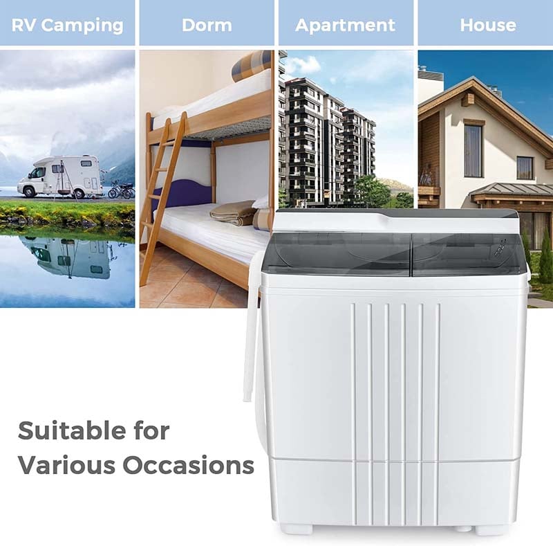 21 LBS Portable Washing Machine with Drain Pump, Twin Tub Top Load Washer Spin Dryer Combo for RV Apartment