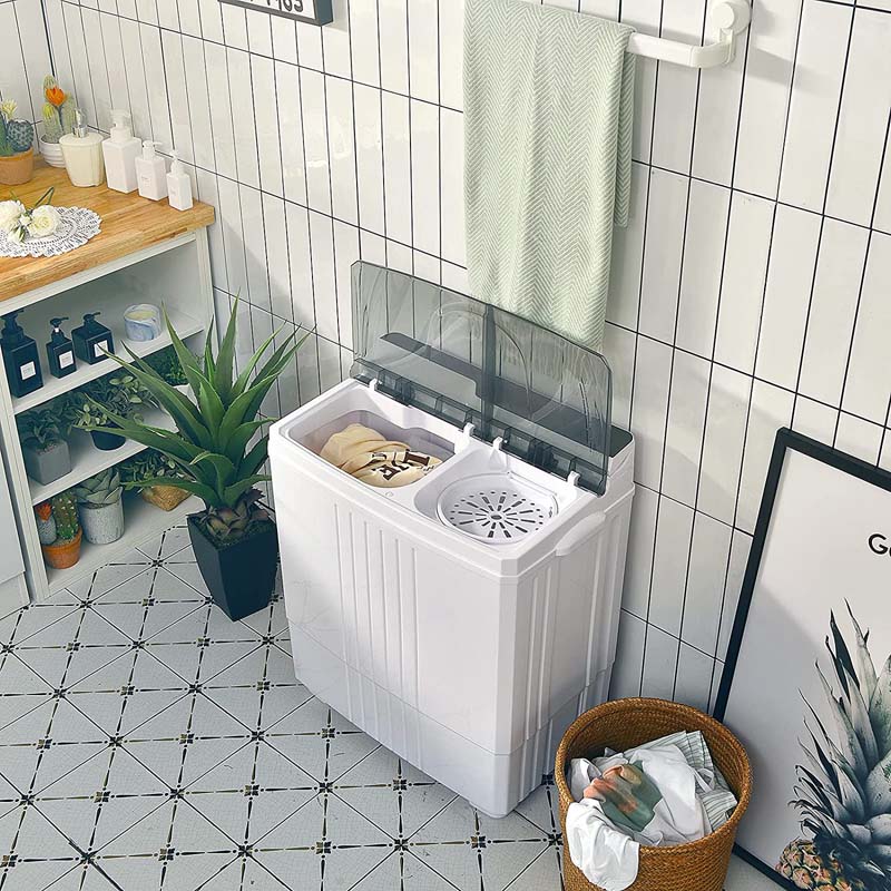 21 LBS Portable Washing Machine with Drain Pump, Twin Tub Top Load Washer Spin Dryer Combo for RV Apartment