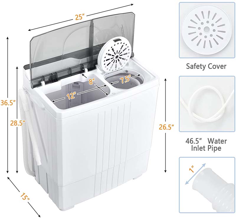 21 LBS Portable Washing Machine with Drain Pump, Twin Tub Top Load Washer Spin Dryer Combo for RV Apartment