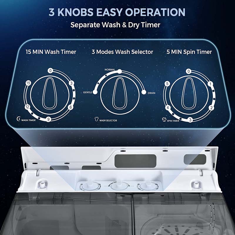 21 LBS Portable Washing Machine with Drain Pump, Twin Tub Top Load Washer Spin Dryer Combo for RV Apartment