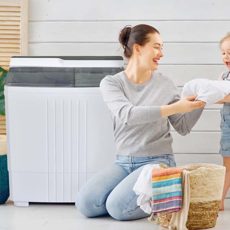 21 LBS Portable Washing Machine with Drain Pump, Twin Tub Top Load Washer Spin Dryer Combo for RV Apartment