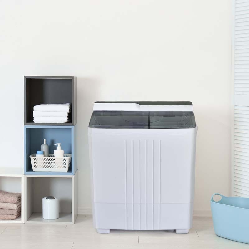 21 LBS Portable Washing Machine with Drain Pump, Twin Tub Top Load Washer Spin Dryer Combo for RV Apartment