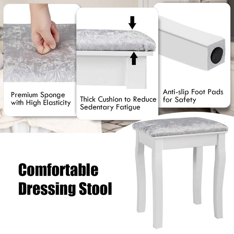 5-Drawer Vanity Table Set with 10 LED Dimmable Bulbs, Bedroom Makeup Dressing Table with Cushioned Stool