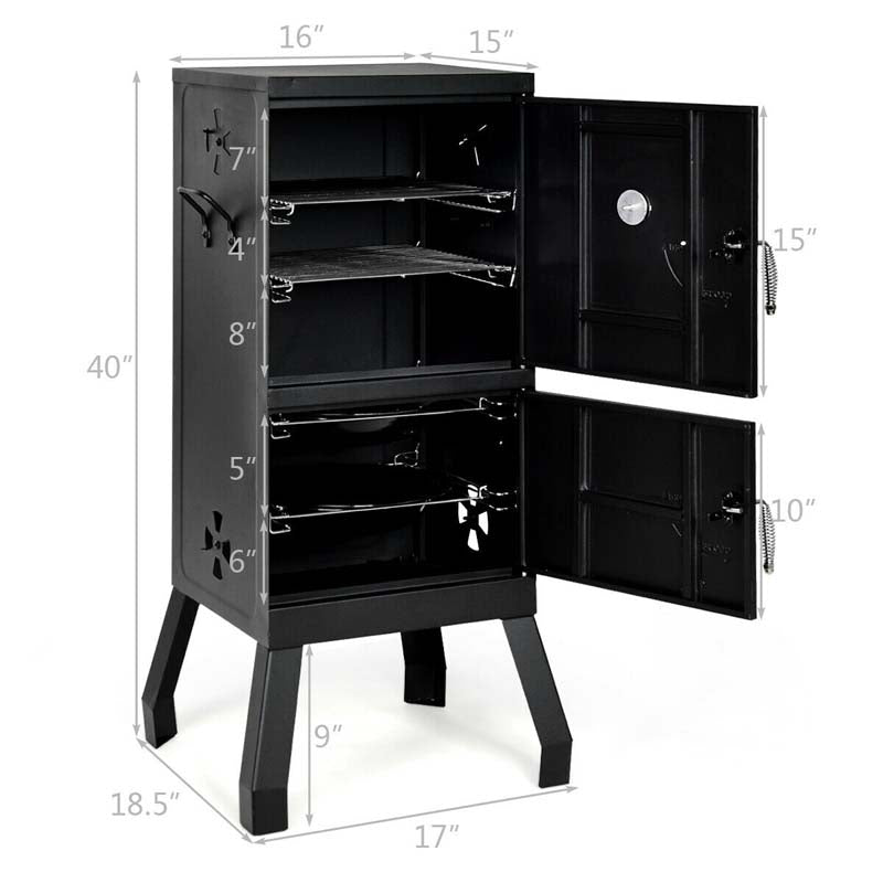 2-Layer Smoked Carbon Oven, Vertical Charcoal Smoker, Outdoor Portable Charcoal Grill Barbeque with 2 Chrome-Plated Nets, 2 Charcoal Pots